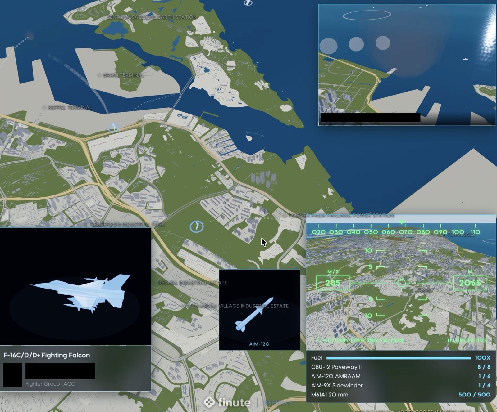 Wargaming interface showing mission planning over a 3D terrain model