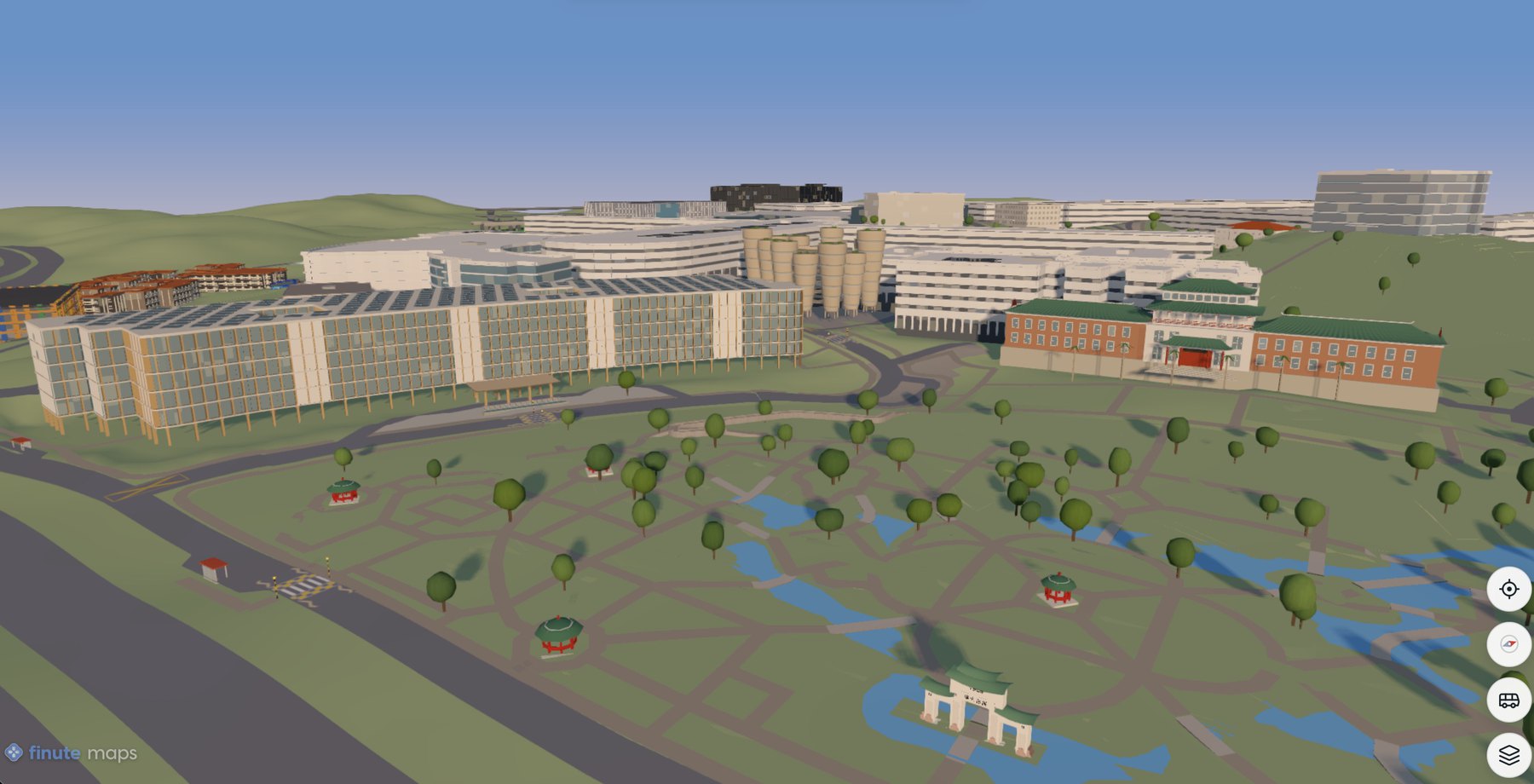 Ground level view of an interactive 3D campus map
