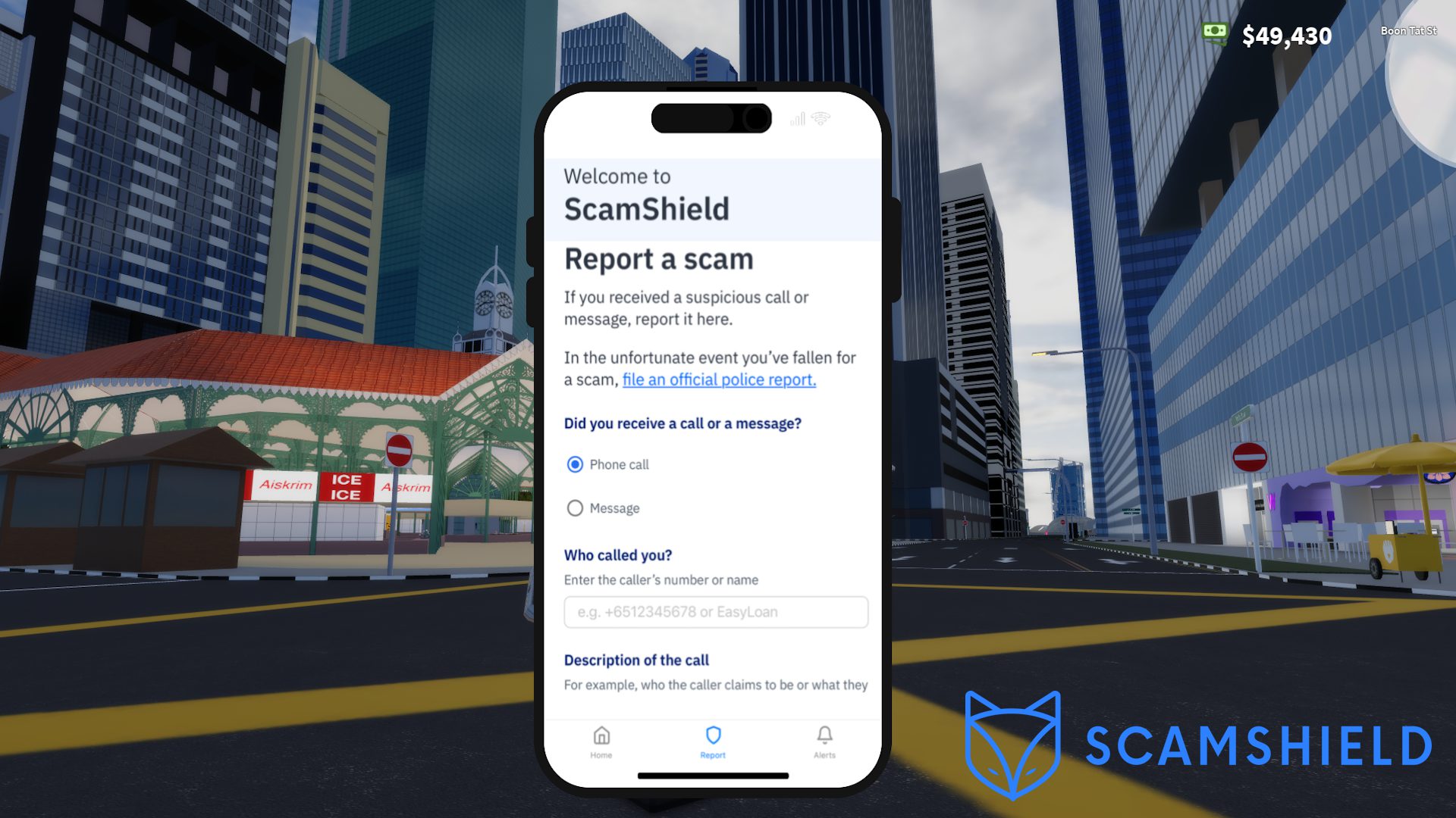 ScamShield scam awareness mission in Singverse
