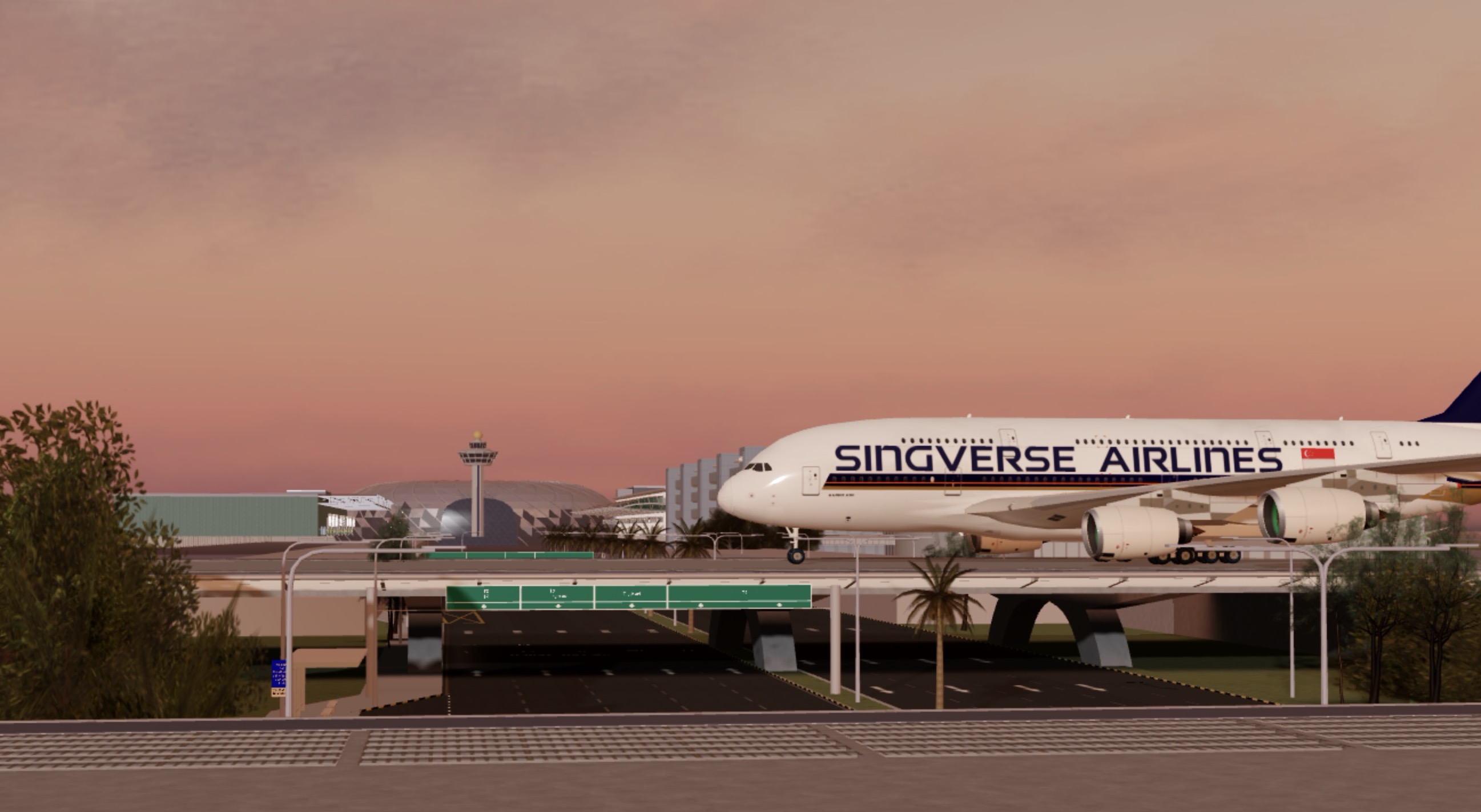 Singverse Airlines A380 taxiing at Changi Airport in Singverse