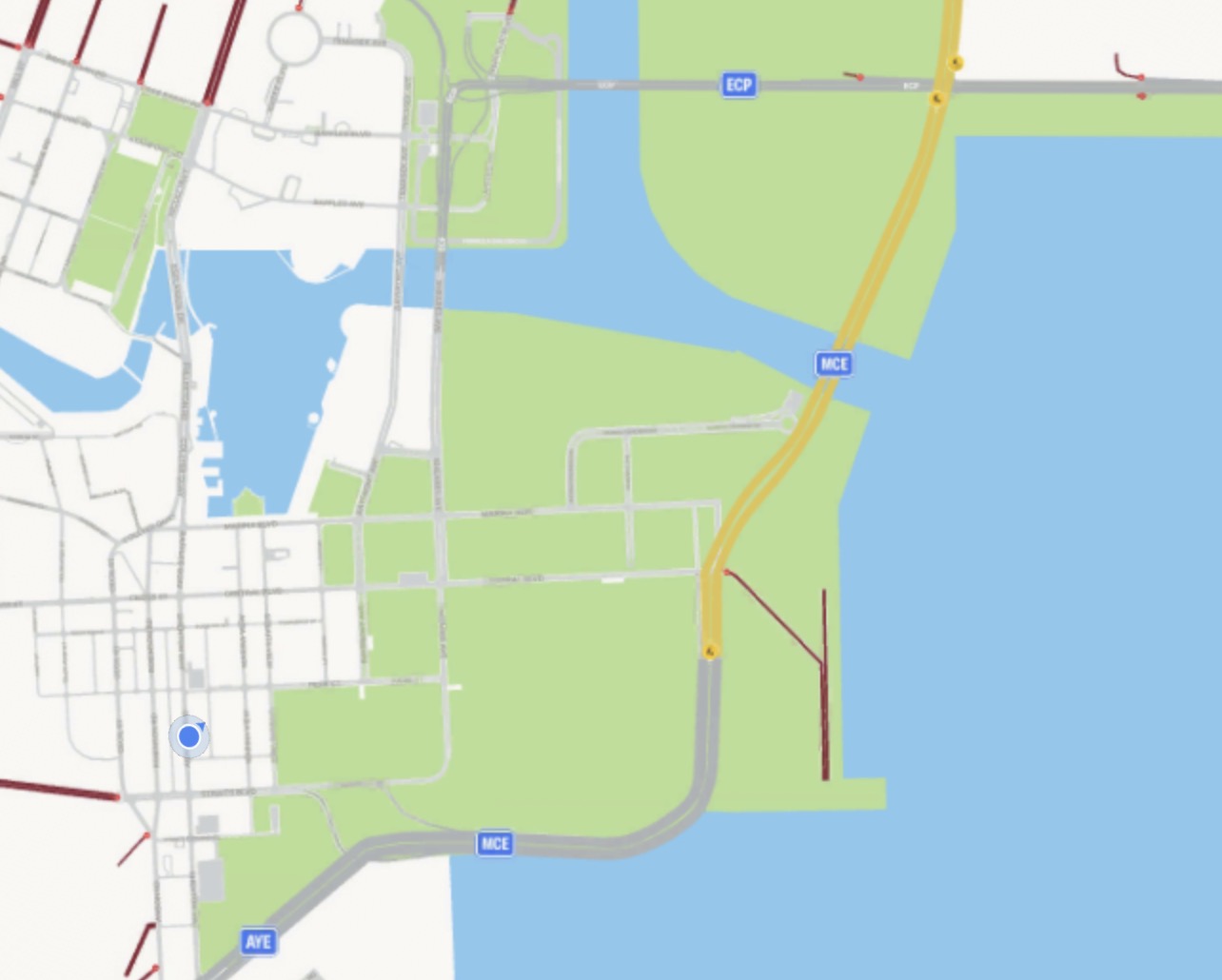 In-game minimap showing the ECP, MCE and AYE expressways in Singverse