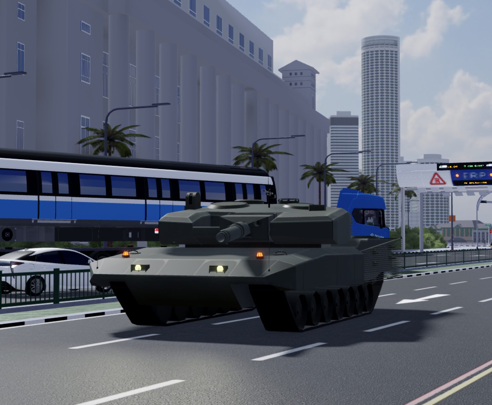 Leopard 2SG main battle tank on a Singapore expressway in Singverse